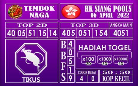 Prediksi Togel Hk siang hari ini 06 April 2022