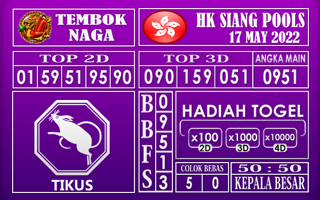 Prediksi Togel Hk Siang Hari Ini 17 May 2022