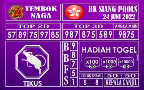 Prediksi Togel Hk Siang Hari Ini 24 Juni 2022