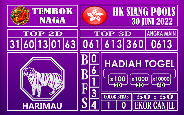 Prediksi Togel Hk Siang Hari Ini 30 Juni 2022