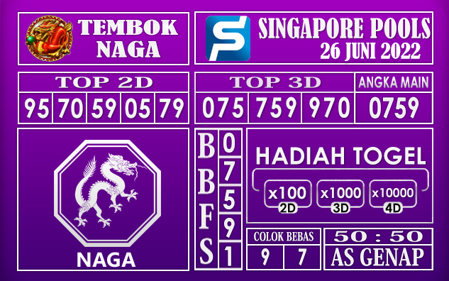 Prediksi Togel Singapore Hari Ini 26 Juni 2022