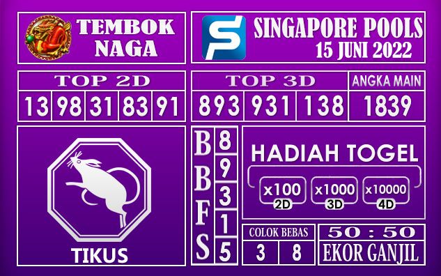 Prediksi Togel Singapore Hari Ini 15 Juni 2022