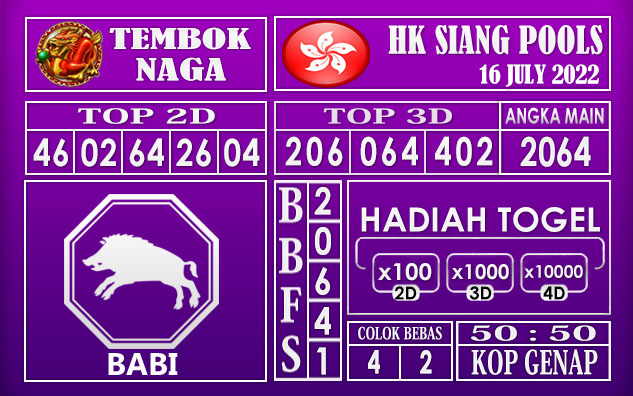 Prediksi Togel Hk Siang Hari Ini 16 July 2022