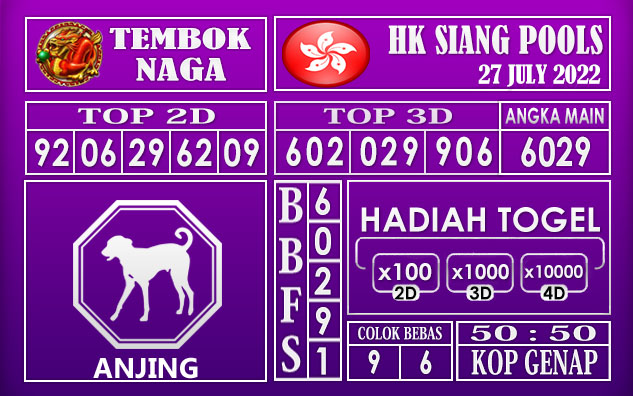 Prediksi Togel Hk Siang Hari Ini 27 July 2022