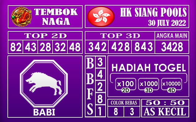 Prediksi Togel Hk Siang Hari Ini 30 July 2022