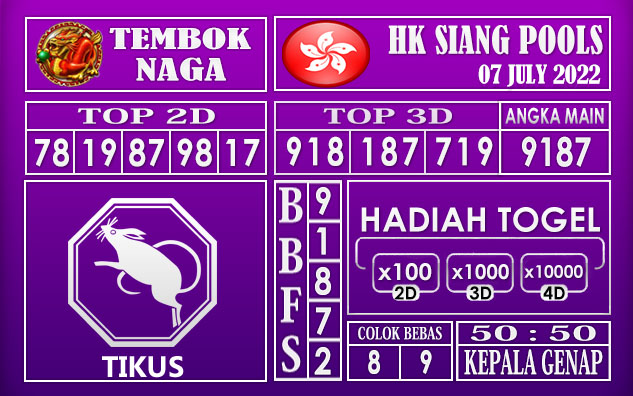 Prediksi Togel Hk Siang Hari Ini 07 July 2022