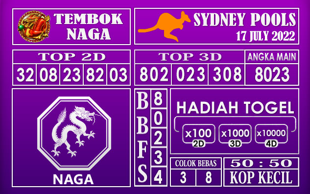 Prediksi Togel Sydney Hari Ini 17 July 2022