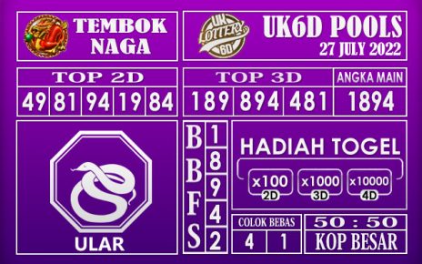 Prediksi Togel UK6D Hari Ini 27 July 2022