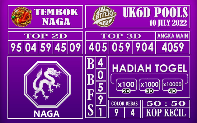 Prediksi Togel UK6D Hari Ini 10 July 2022